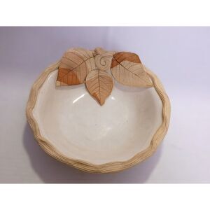 Vintage Brigette Haag Signed Applied Leaves Hand Crafted RARE Art Pottery Bowl
